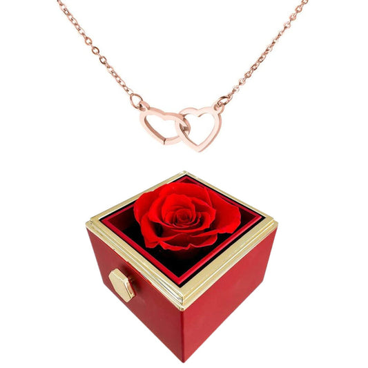 Eternal Love Rose Gift Box & Interlocking Hearts Necklace